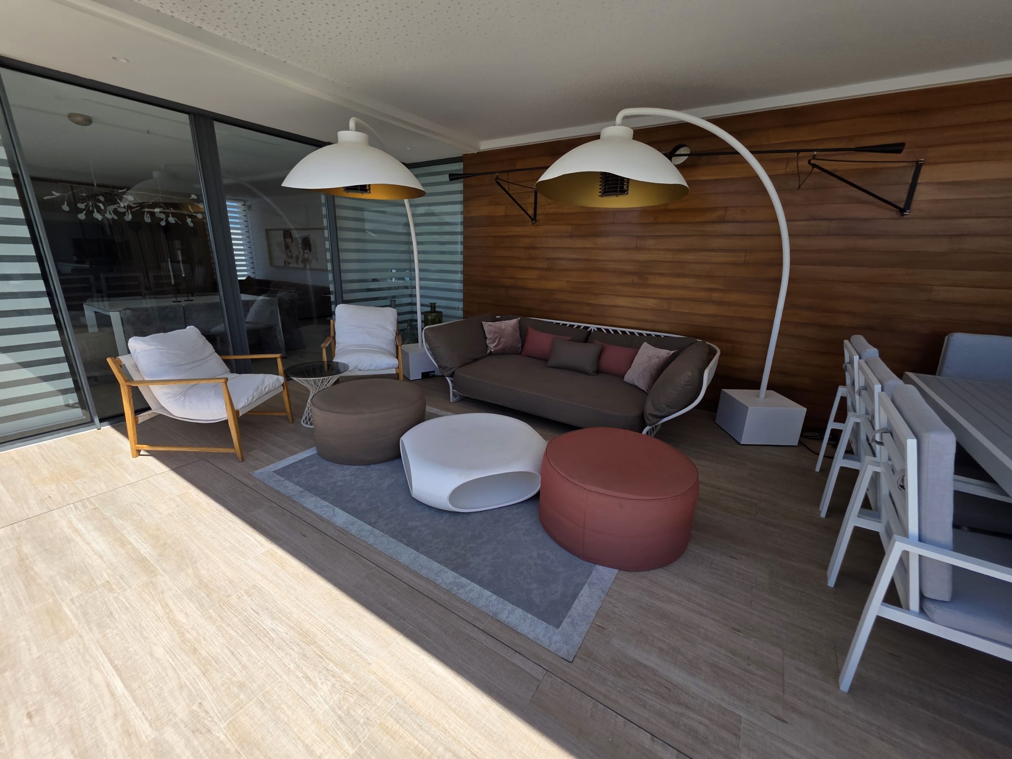 Finished living room interior with timber wall cladding